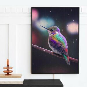 16x20 Hummingbird x Cyberpunk Fantasy Wall Art Watercolor Oil‎ Painting Print